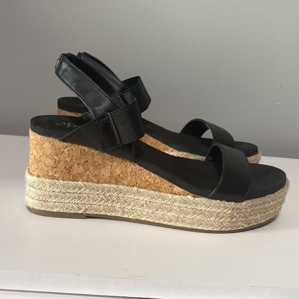 Black Espadrilles Platform Wedge Sandals